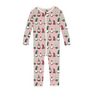 NEW KICKEE girl's print convertible sleeper with zipper in baby rose gnomes